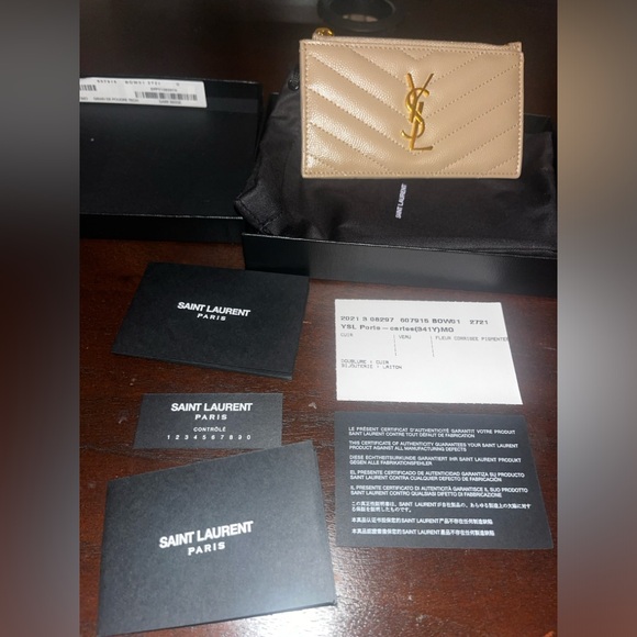 YSL Yves Saint Laurent Cassandre Matelasse Fragments Zipped Card Case Dark Beige - Picture 13 of 14